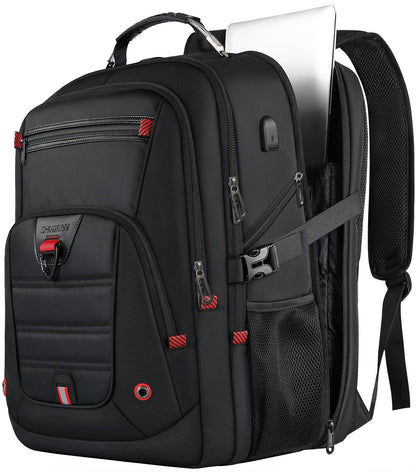 Z-MGKISS Travel Laptop Backpack, 52L Extra Large Backpack for Men, Overnight Backpack, TSA Flight Rucksack 17.3 Inch, Anti-Theft Work Bag with USB Port, Big Computer Bag for College & Business, Black