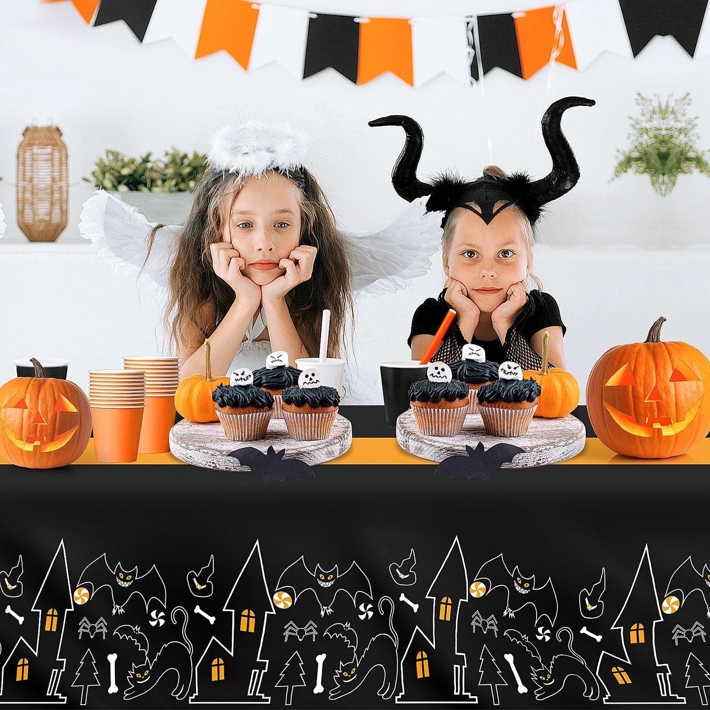 Childom 3 Pack Halloween Tablecloths,Disposable Plastic Tablecloths 54" x 108" Halloween Decorations,Plastic Table Cover for Birthday,Party Supplies,Holiday Table Cloth for Home,Dinner,Indoor,Outside