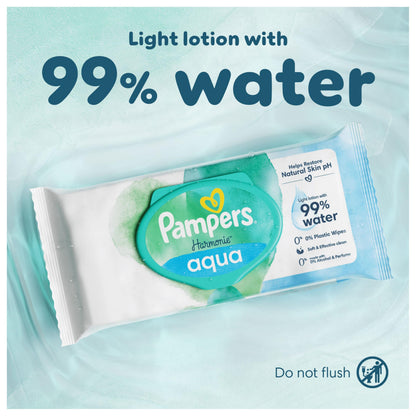 Pampers Harmonie Aqua Baby Wipes Plastic Free 24 Packs of 48 Wipes, 1152 Baby Wet Wipes, Help restore natural skin pH, Delicate lotion with 99 percent water