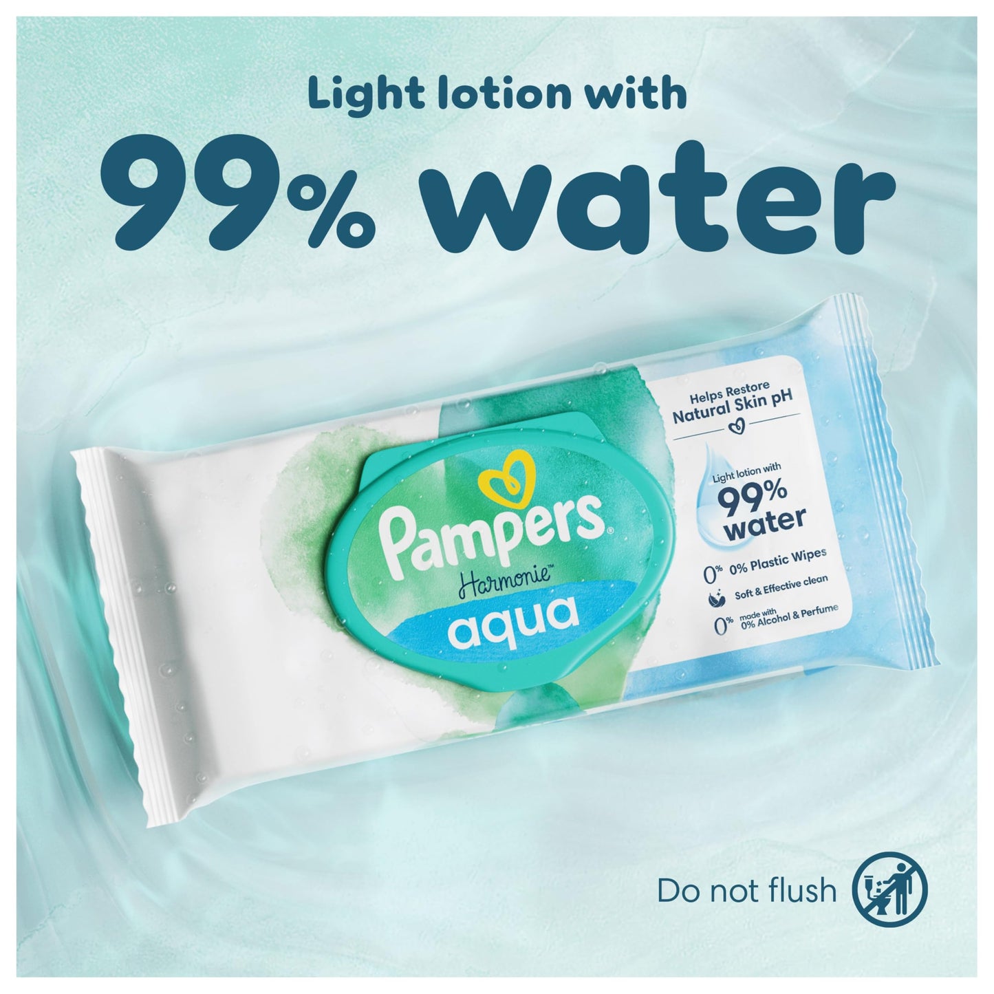Pampers Harmonie Aqua Baby Wipes Plastic Free 9 Packs of 48 Wipes, 432 Baby Wet Wipes, Help restore natural skin pH, Delicate lotion with 99 percent water