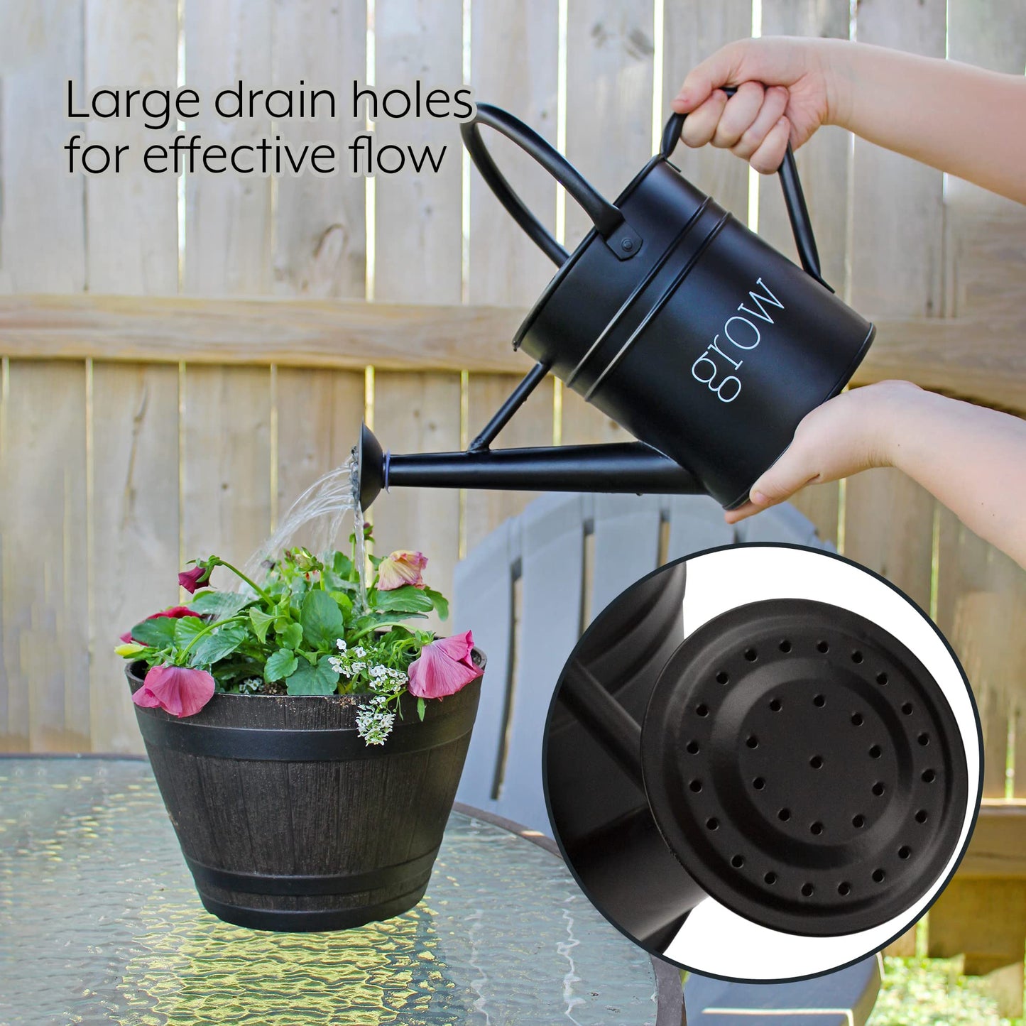 AuldHome Design Farmhouse Enamel Watering Can (Black); Rustic Metal Watering Pitcher for Home Decor and Gardening