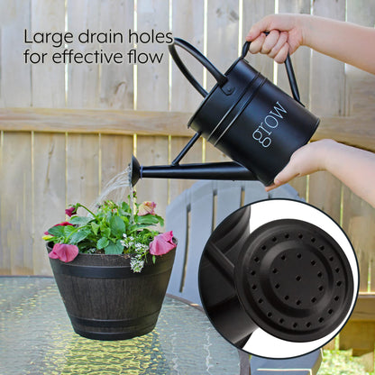 AuldHome Design Farmhouse Enamel Watering Can (Black); Rustic Metal Watering Pitcher for Home Decor and Gardening