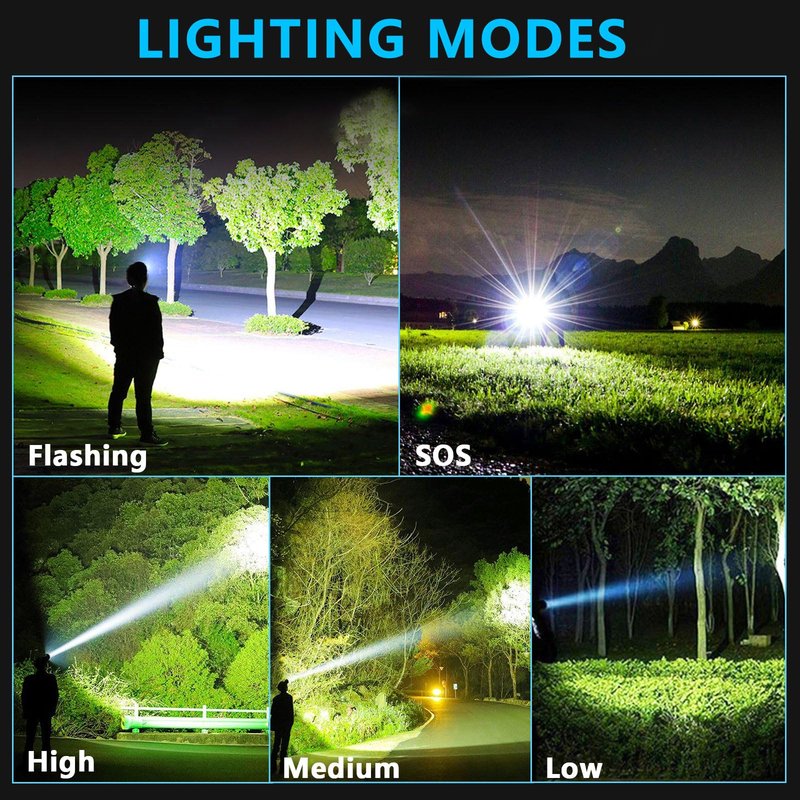 LED Headlamp Rechargeable 99000 High Lux, 9000mAh Long Battery Head Lamp with 12 Modes, IPX7 Waterproof USB Rechargeable Headlight, Zoomable Headlamp for Adults, 90° Adjustable for Camping Hunting