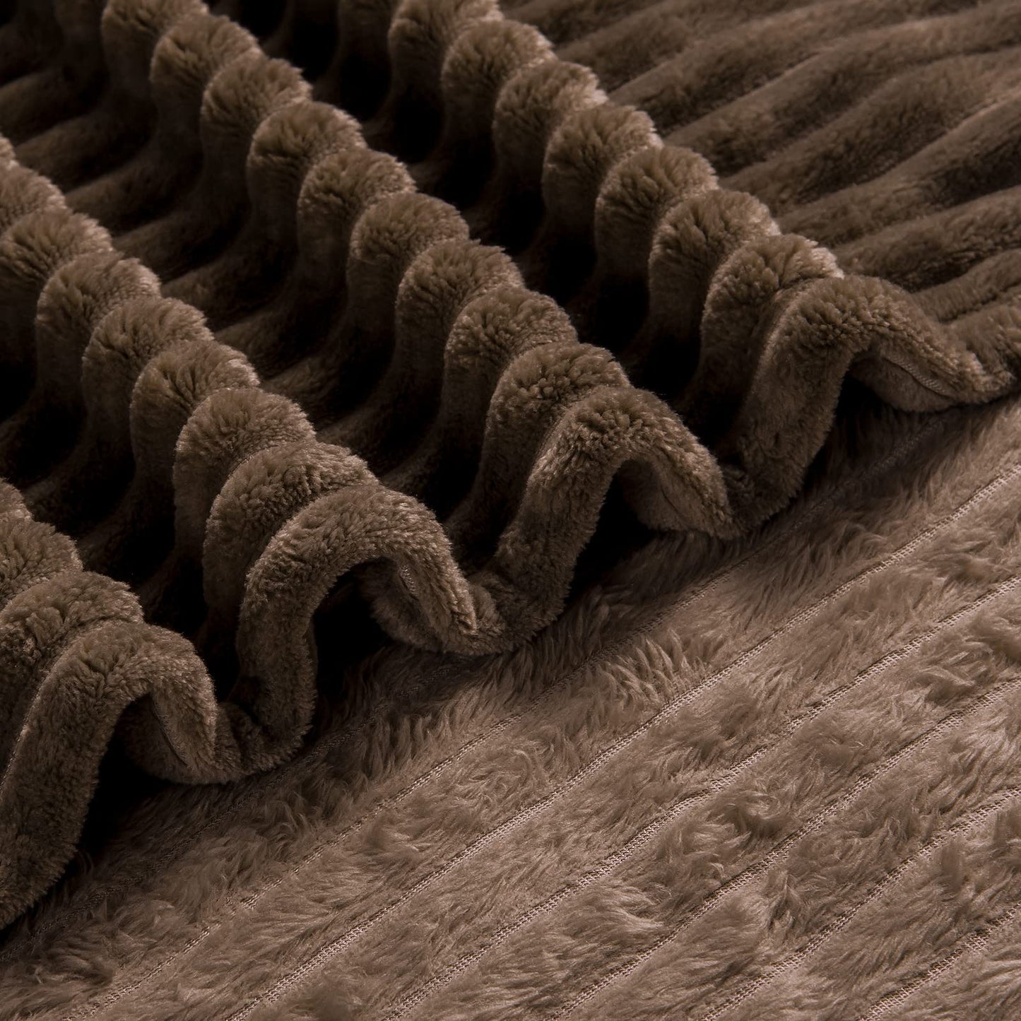 Bnuitland Brown Flannel Throw (50X70 inches) with Storage Pouch,300GSM Super Soft Fleece Stripe Pattern Sofa Blanket for Adults and Kids, Lightweight Cozy Bed Throw for Home Decor All Season