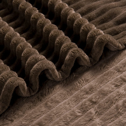 Bnuitland Brown Flannel Throw (50X70 inches) with Storage Pouch,300GSM Super Soft Fleece Stripe Pattern Sofa Blanket for Adults and Kids, Lightweight Cozy Bed Throw for Home Decor All Season