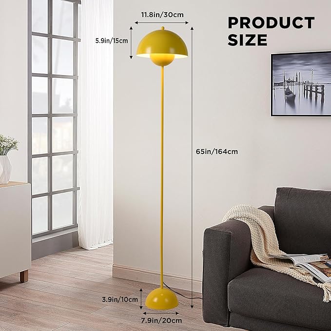 SUNLLOK Flower Pot Floor Lamp for Living Room, Metal Dome Lampshade Standing Floor Lamp with Foot Switch, Modern Reading Floor Light Fixture for Kitchen Island, Bedroom, Restaurant (Yellow)