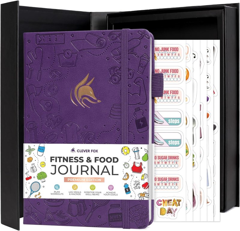 Clever Fox Fitness Journal - Guided Daily Workout & Meal Tracker for Weight Loss | Purple