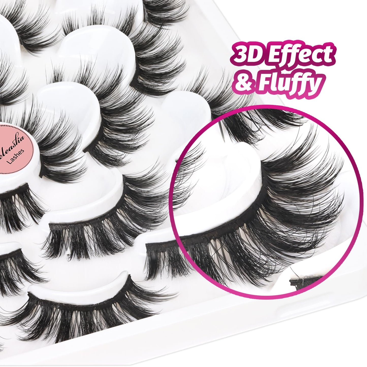 Veleasha Lashes 10 Pairs Natural Fluffy False Eyelashes Soft Wispy Lashes 3D Faux Mink Lashes Pack (V07)