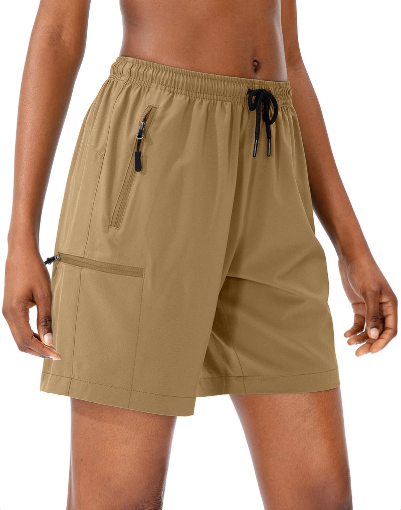 SANTINY Women's 5''/ 7''/9'' Hiking Cargo Shorts Quick Dry Lightweight Summer Shorts for Women Athletic Golf Zipper Pockets(Dark Khaki_M)