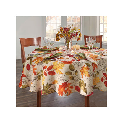 Elrene Home Fashions Autumn Leaves Fall Printed Tablecloth, Polyester, Multi, 70" Round (Tablecloth)