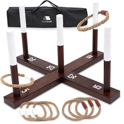 Outdoor Ring Toss Game for Adults - Perfect Lawn and Backyard Game for Adults and Family - Outdoor Yard Games for Fun Activities on Easter and Festivals - Wooden Ring Toss with Carrying Case