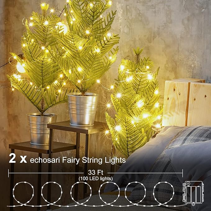 2 Pack Fairy Lights Battery Operated, 200 LED 66Ft Silver Wire Twinkle String Light 8 Modes Auto Timer Mini Christmas Fairy Lights for Bedroom Wedding Decor (Warm White)