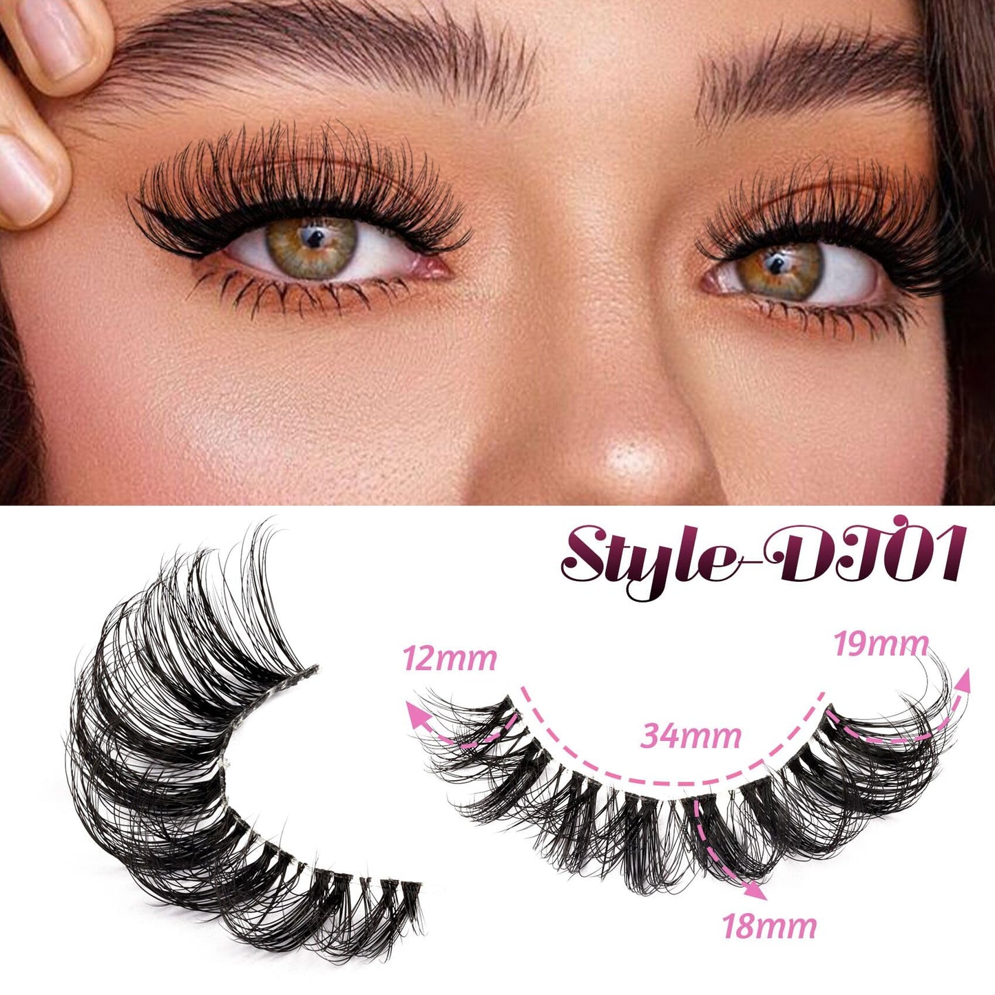 Veleasha Lashes Russian Strip Lashes Eyelashes with Clear Band Looks Like Eyelash Extensions D Curl Lash Strips 10 Pairs Pack (DT01)