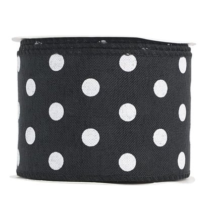 HUIHUANG Black Polka Dot Wired Ribbon, 2.5 Inch X 10 Yards - Black and White Dot Burlap With Wire Edge for Crafts, Fall Wreath Supplies, Gift Wrapping, Basket Bows Decor