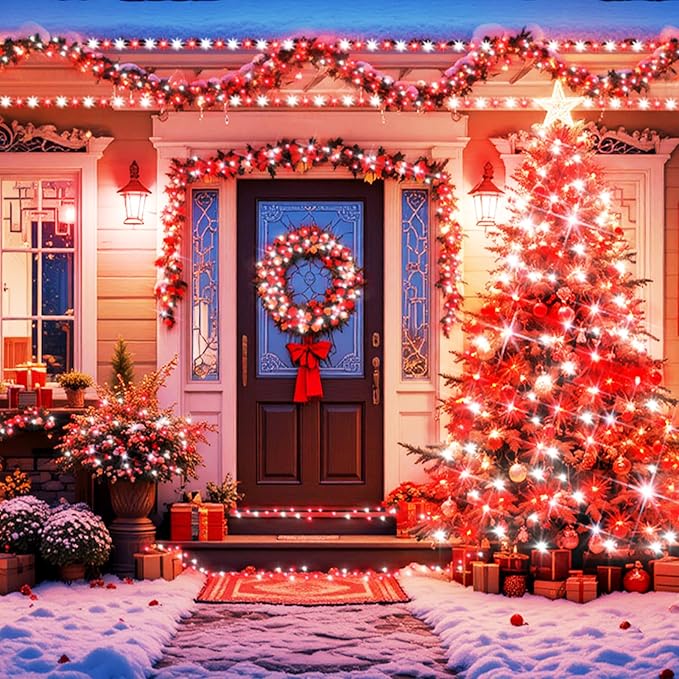 XURISEN 403FT 1000 LED Christmas Lights Outdoor Green Wire String Lights 8 Modes with Timer Memory Waterproof Fairy Light Plug in for Xmas Tree Wedding Yard Party Holiday Decorations(Red+White)
