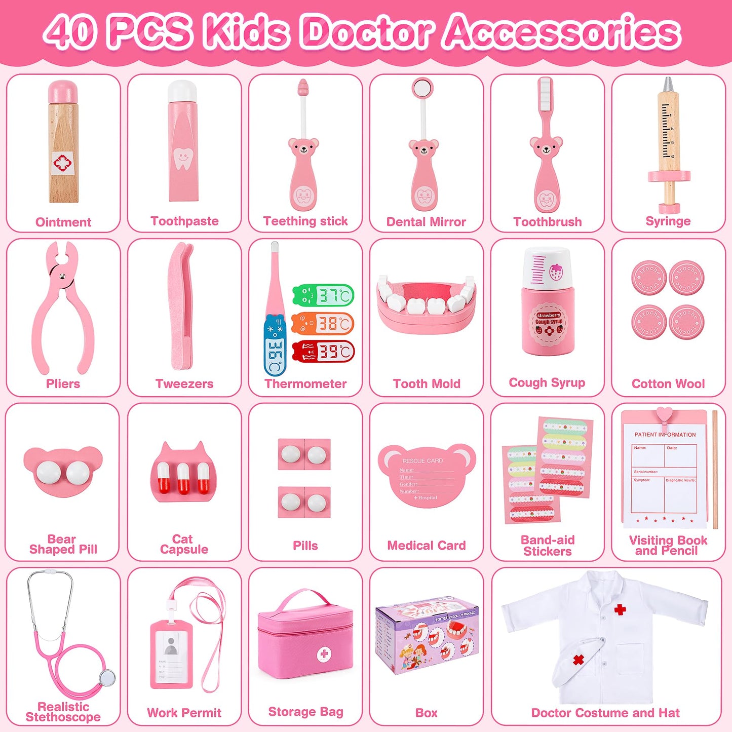 Ophy Doctors Set for Kids, 40-Piece Kids Doctors Sets for 3+ Year Old Boys and Girls Pretend Medical Playset with High simulation Stethoscope Educational Toys Dentist Toys Gifts for 3+ Toddler