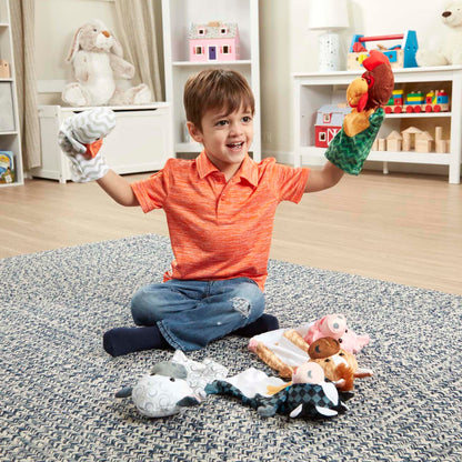 Melissa & Doug Barn Buddies Hand Puppets, Set of 6 (Cow, Sheep, Horse, Duck, Chicken, Pig)