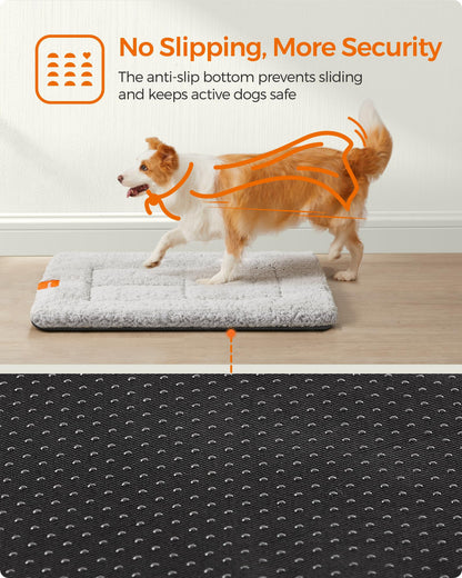 Feandrea Warm Dog Cat Bed, Dog Mattress for Crate, Pet Blanket for Dogs and Cats, 90 x 65 cm, L, Machine Washable Dryer Friendly, Non Slip, Dove Grey PPB002G01