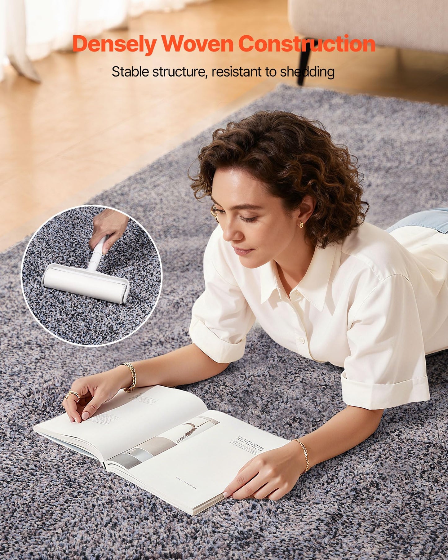 VEVOR 8 x 10 ft Area Rug for Living Room, Large Indoor Plush Area Rug with High Plush Pile, Indoor Floor Carpet for Bedroom Study, Non-Shedding & TPR Non-Slip Backing, Noise-Reducing