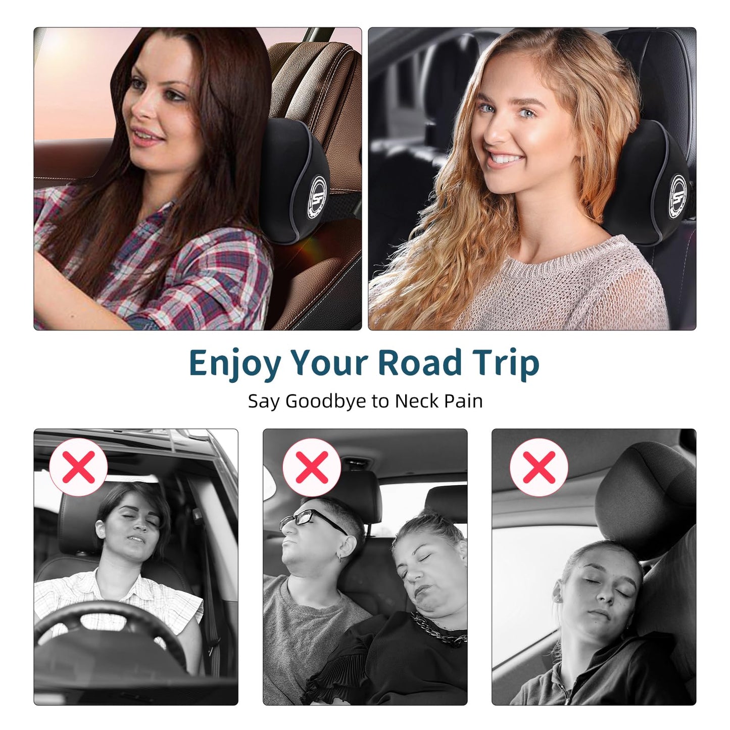 SPRFUFLY Make Relaxing Car Headrest Pillow, Car Pillow for Driving with Adjustable Strap, Breathable Removable Cover & Ergonomic Design - Softness Travel Car Neck Support Pillow(Black, 1PC)