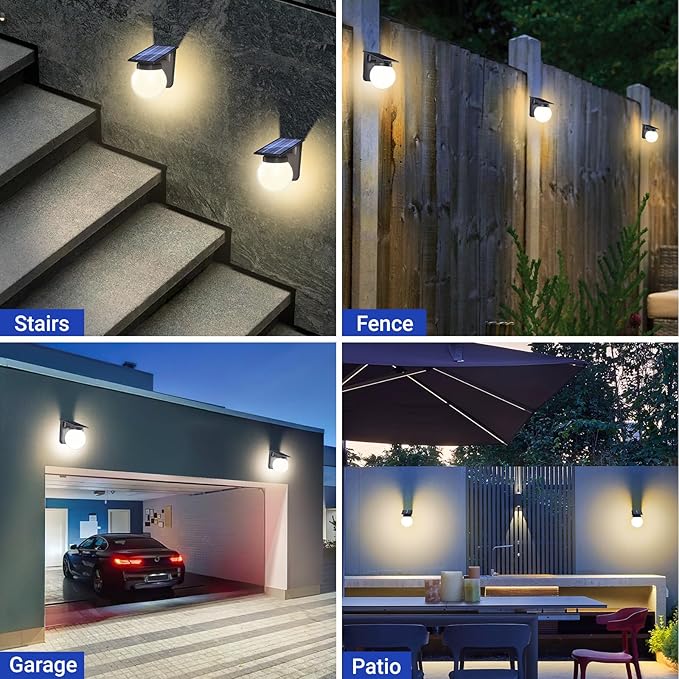 Solar Wall Lights Outdoor, 1 Pack, 3 Lighting Modes, IP65 Waterproof, Wireless Solar Powered LED Lights for Backyard, Garden, Fence, Patio, Front Door - Bright & Durable Outdoor Lighting