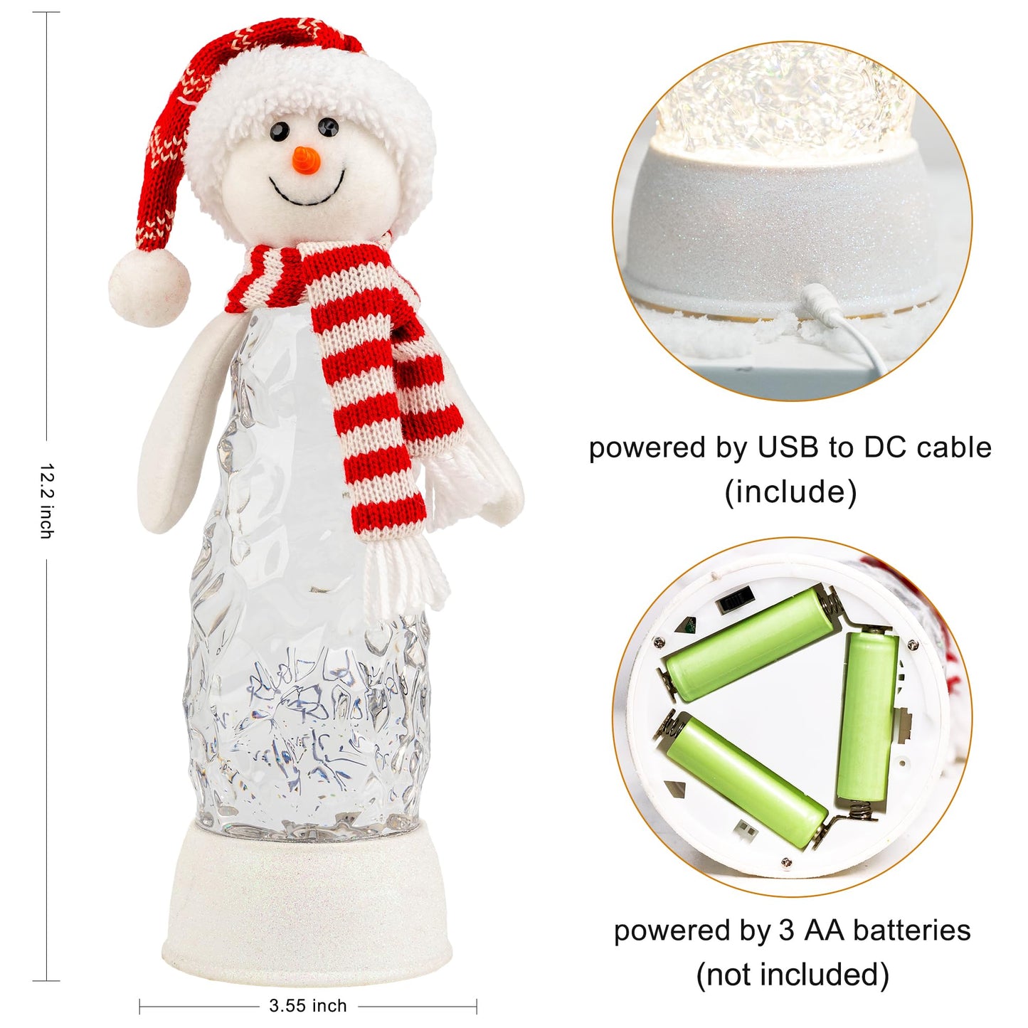 Christmas Snowman Snow Globes Lantern Musical Lighted Water Lantern Snow Globe Swirling Glitter Snowglobes with 6H Timer USB Operated Snowglobe Christmas Decoration for Home & Gift- Red Hat