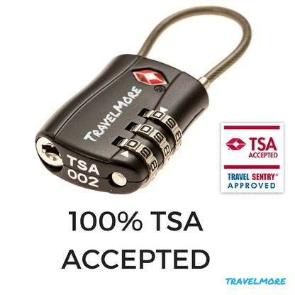 4 Pack TSA Approved Travel Combination Cable Luggage Locks for Suitcases & Backpacks - Black