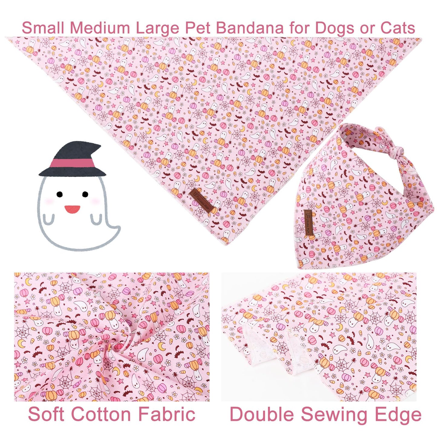 Halloween Pumpkin Dog Bandana, Halloween Triangle Bid Scarf with Pumpkin,Ghost,Bat Pattern, Cotton Pet Kerchief for Girl Boy Dogs or Cats, Cute Puppy Bandana Fancy for Dogs