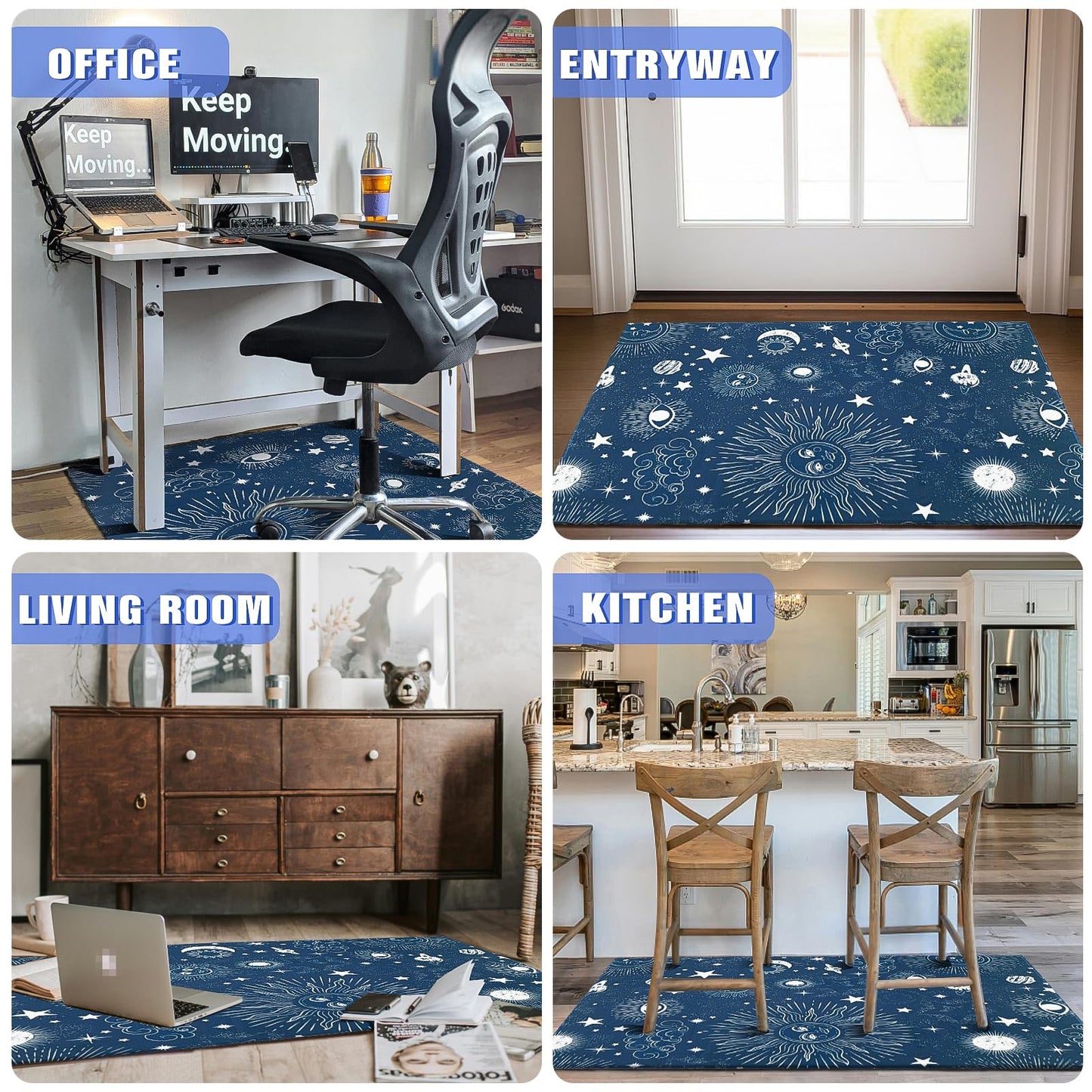 Office Chair Mat for Hardwood Floor 48"X 60" Heavy Duty Desk Chair Rug for Under Gaming Rolling Chairs Computer Decor Protect Mats Low Pile Non-Slip Rubber for Carpet & Tile Floor- Gothic