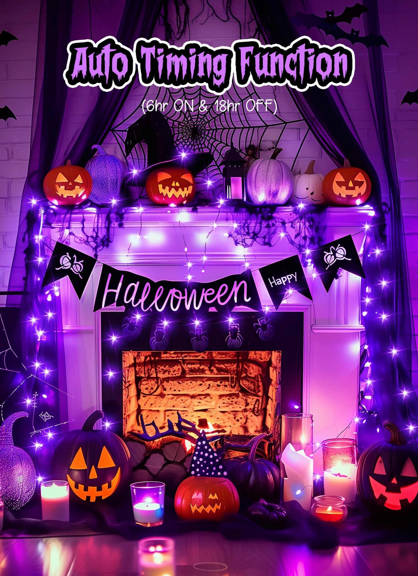 Halloween USB Fairy Lights Plug in, 33Ft 100 LED Twinkle String Lights with Remote and Timer, Waterproof 8 Modes for Bedroom Home Party Ghost Haunted House Indoor Outdoor Decorations, Purple