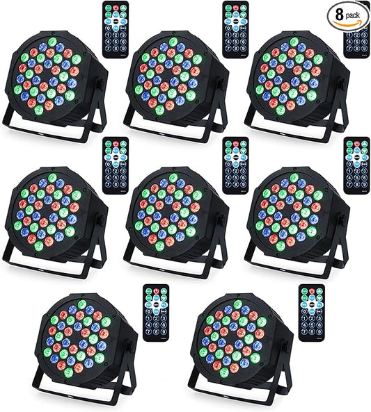 Dj Lights, 8 Pack 36 LED Par Lights Stage Lights with Sound Activated Remote Control & DMX Control, Stage Lighting Uplights for Wedding Club Music Show Christmas Holiday Party Lighting
