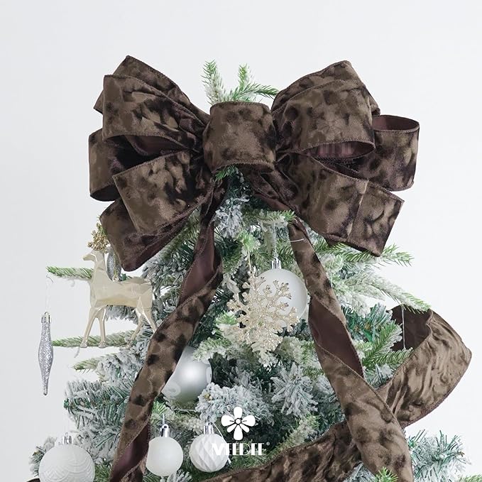 MEEDEE Brown Velvet Ribbon 2.5 inch Thick Velvet in 10 Yards Spool Fall Wired Ribbon for Wreaths, Christmas Tree, Gift Wrapping, Garland, Wreaths, Bows, Swags, Crafts Supply