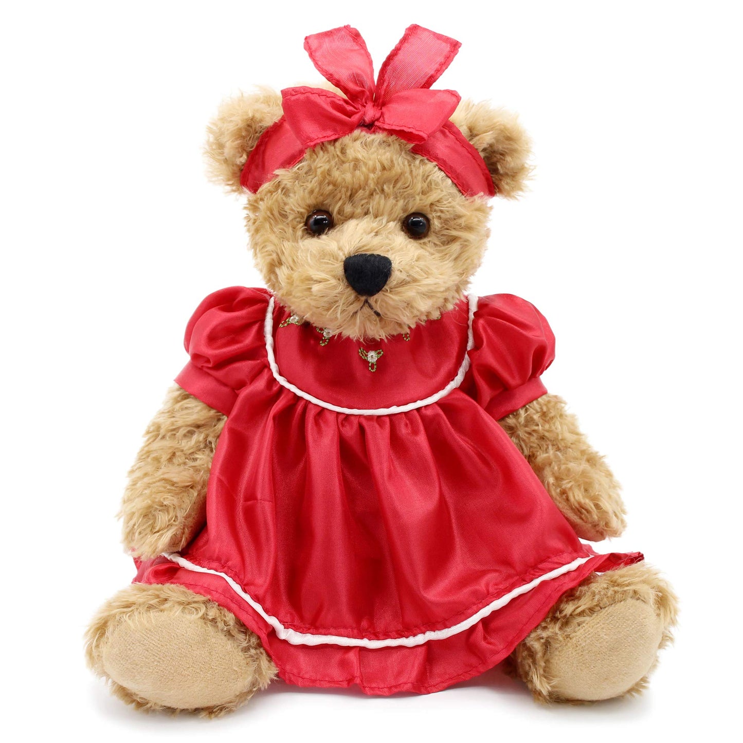 Oitscute Small Baby Teddy Bear with Cloth Cute Stuffed Animal Soft Plush Toy 10" (Red lace Dress)