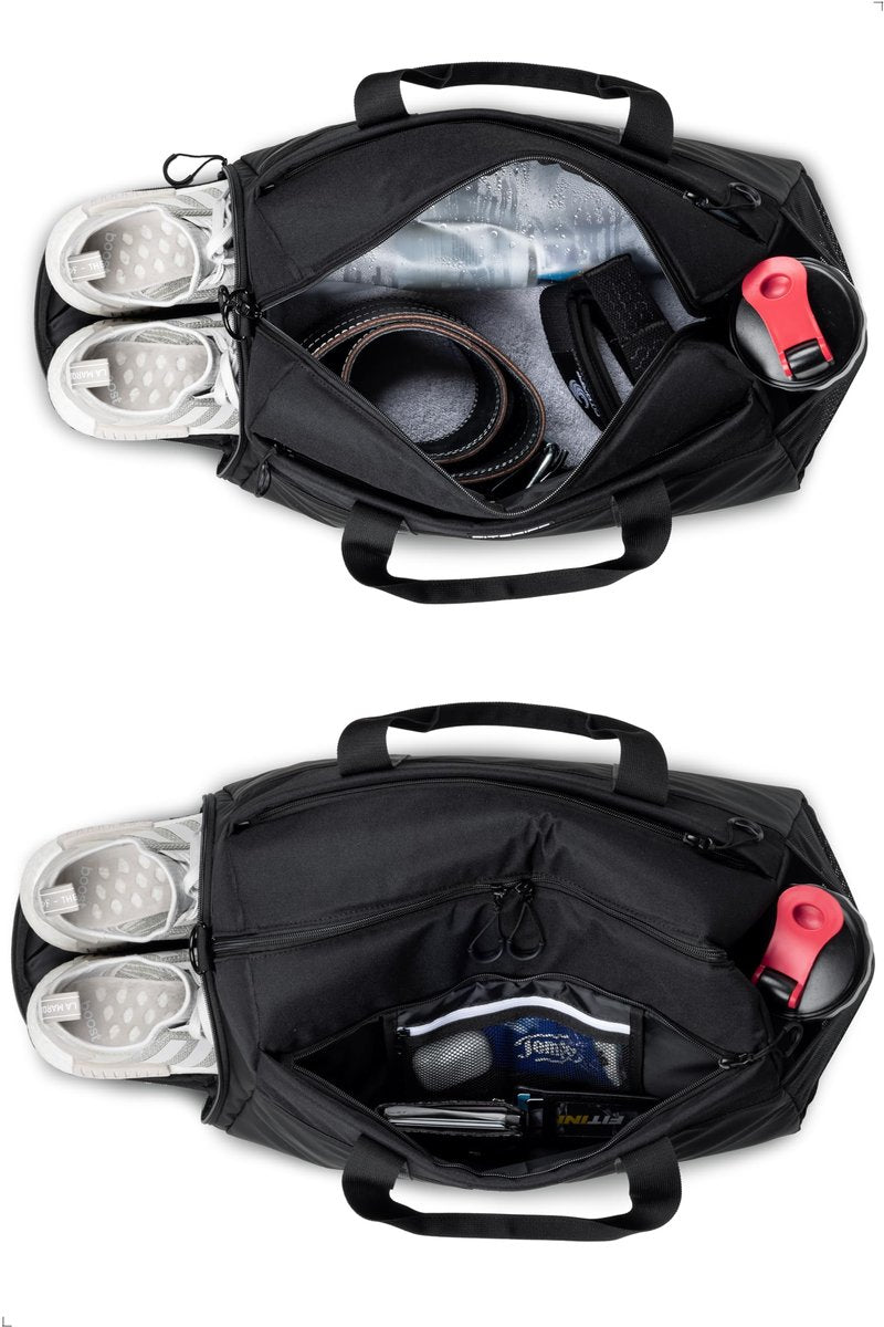 Fitgriff® Gym Bag V2 for Men and Women with Shoe & Wet Compartment - Duffle Bag for Travel, Sports, Fitness and Workout (Full Black, 19 x 10 x 11″ (Small))