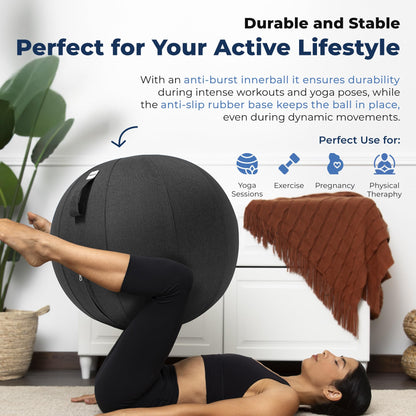 Backerz Balance Ball Chair for Office & Home - Ergonomic Exercise Ball for Posture & Back Pain Relief, Yoga Ball Chair - Sitting Ball with Washable Linen Cover