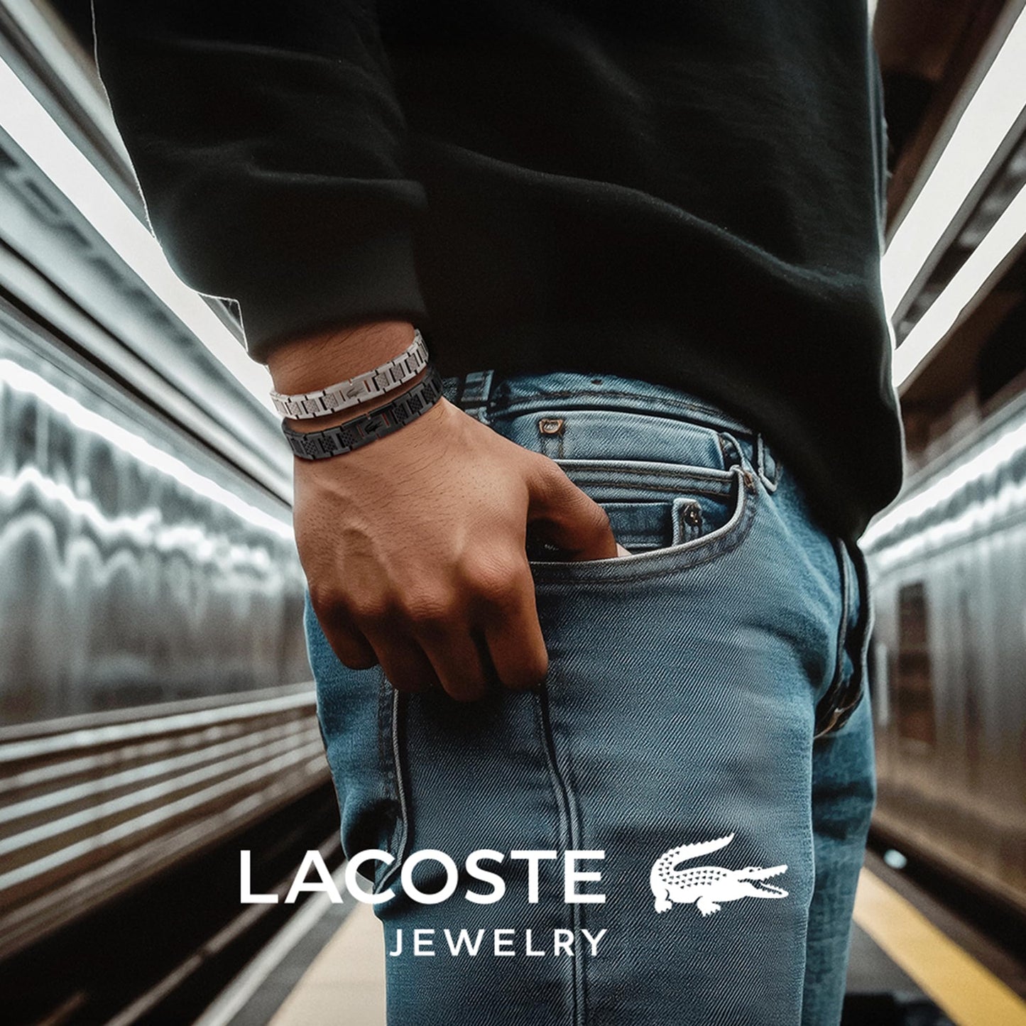 Lacoste Men's METROPOLE Collection Link Bracelet Embellished with petit piqué pattern
