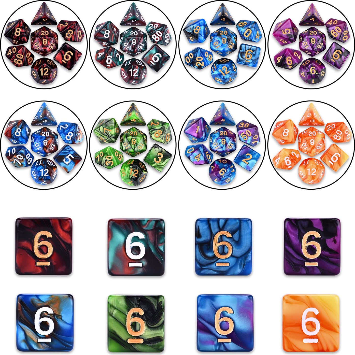 Amiven DND RPG Dice Sets 30 x 7 Polyhedral Dice (210pcs) for Dungeons and Dragons Tabletop Role Playing Adventure Games, with a Large Drawstring Bag
