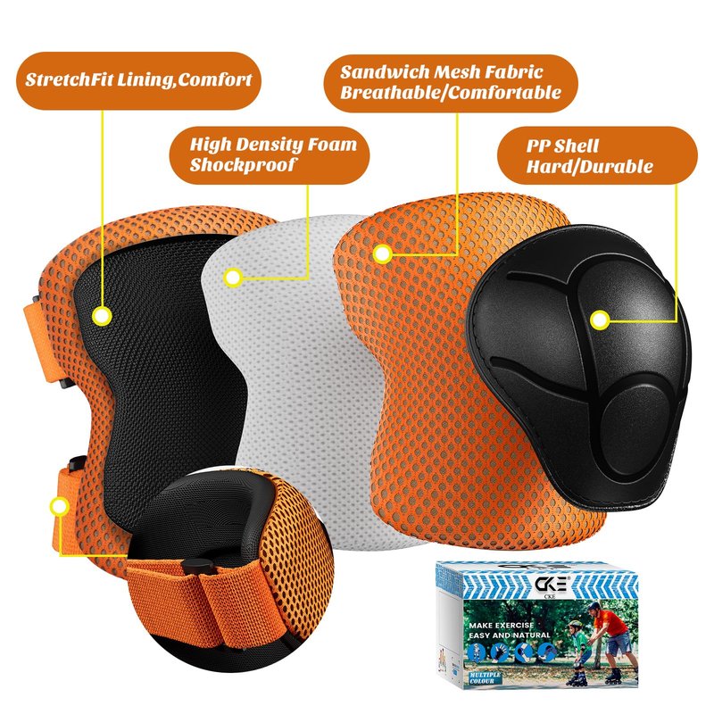 Knee Pads for Kids Knee Pads and Elbow Pads Toddler Protective Gear Set Kids Elbow Pads and Knee Pads for Girls Boys with Wrist Guards 3 in 1 for Skating Cycling Bike Rollerblading Scooter-Orange M