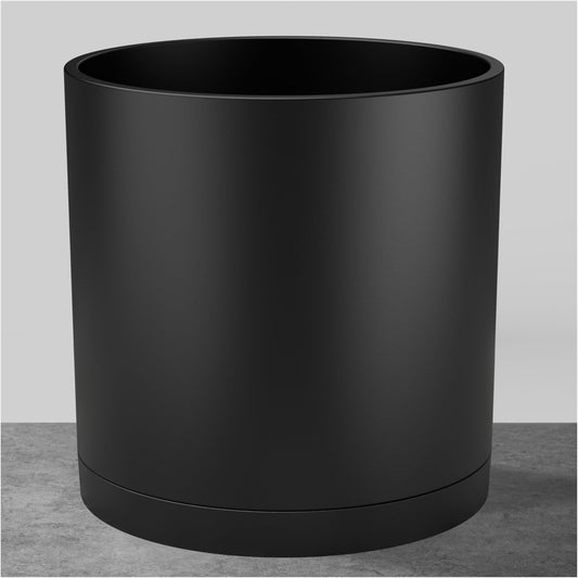 FaithLand 12-Inch Large Modern Cylinder Planter, Thick-Walled Plastic Plant Pot with Drainage Holes and Detachable Saucer, Matte Black, Ideal for Indoor & Outdoor Plants Flowers