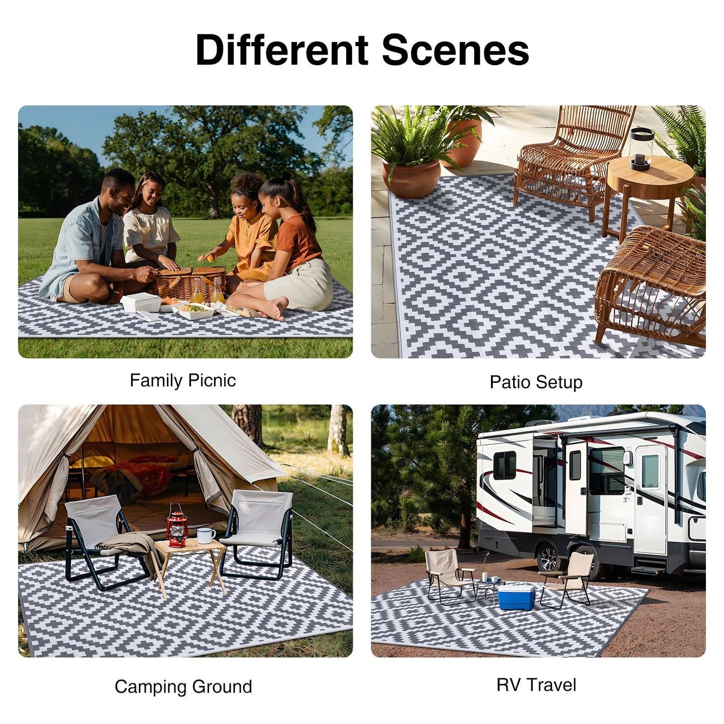 OLANLY Waterproof Outdoor Rug 6x9 ft, Outdoor Plastic Straw Rug for Camping, RV Mat Outside, Outdoor Carpet for Porch, Deck, Backyard, Balcony, Picnic, Grey & White