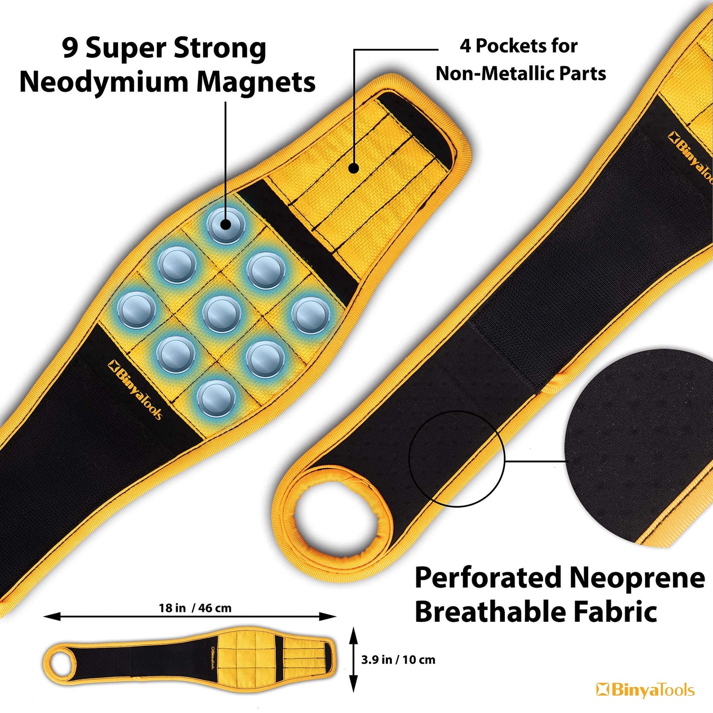 BINYATOOLS Magnetic Wristband with Super Strong Magnets Holds Screws, Nails, Drill Bit. Unique Wrist Support Design Cool Handy Gadget Gift for Fathers, Boyfriends, Handyman, Electrician, Contractor