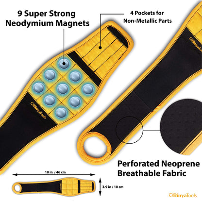 BINYATOOLS Magnetic Wristband with Super Strong Magnets Holds Screws, Nails, Drill Bit. Unique Wrist Support Design Cool Handy Gadget Gift for Fathers, Boyfriends, Handyman, Electrician, Contractor
