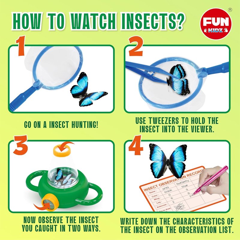 Bug Catcher Kit for Kids - Outdoor Science Activity with Magnified Viewer | Includes Net, Tweezers & Record Lists for Ages 3-12