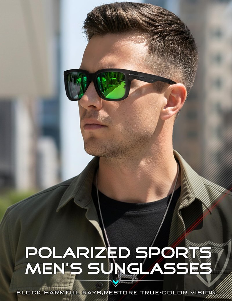 ATTCL Polarized Fishing Sunglasses Men: Unbreakable TR90 PC Lens Lightweight UV400 Protection Secure Fit for Driving Running Sports 2238B Touhui-Green-1
