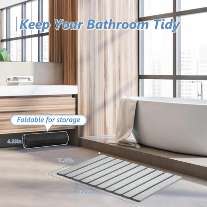 AWW Foldable Stone Bath Mat, Super Absorbent Diatomite, Non-Slip Quick Drying Mat, Compact, Light Grey, 23.6x15.5 Inches