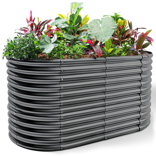 Land Guard 6x3x3ft Oval Galvanized Raised Garden Beds, Large-Capacity Metal Planter Box Outdoor, Durable Deep Raised Garden Bed 3ft Tall, Raised Beds for Gardening Vegetables, Modern Gray