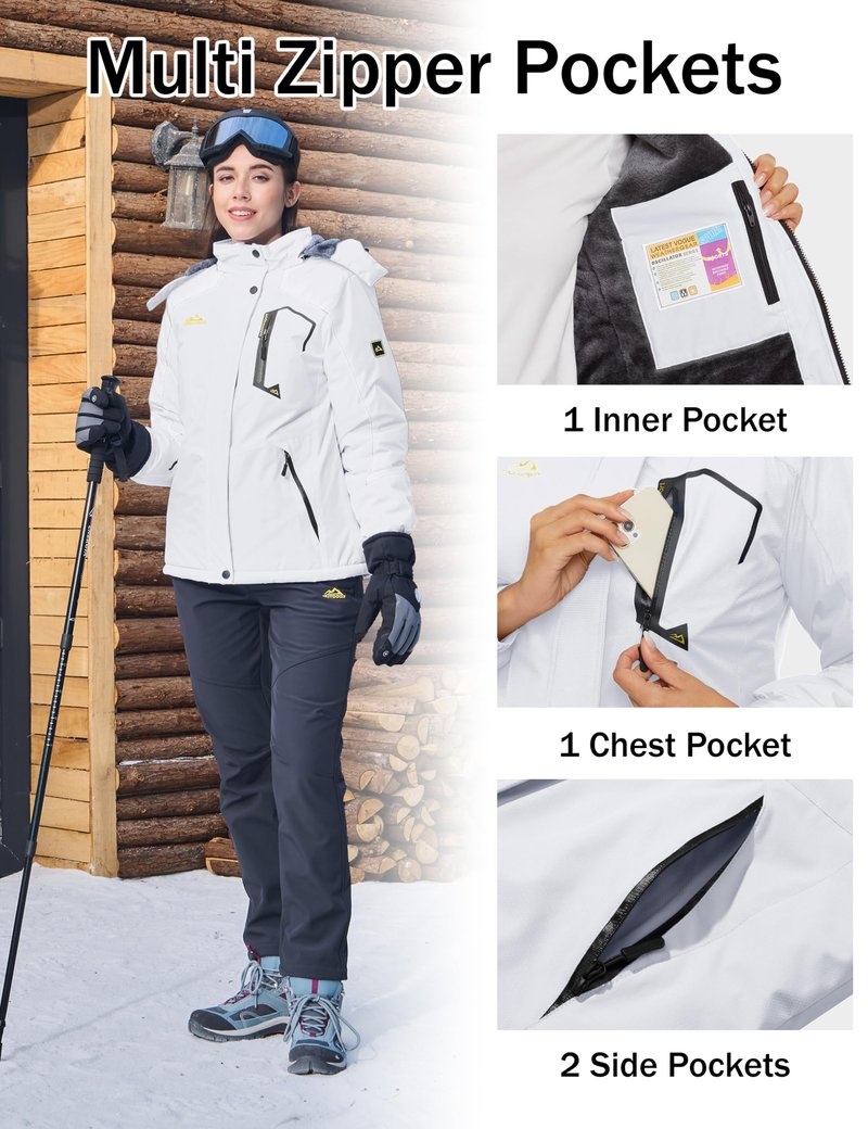 MAGCOMSEN Womens Snow Jacket Waterproof Insulated Ski Jackets Ladies Snowboarding Jackets Winter Jackets with Hood Windproof Hiking Jacket