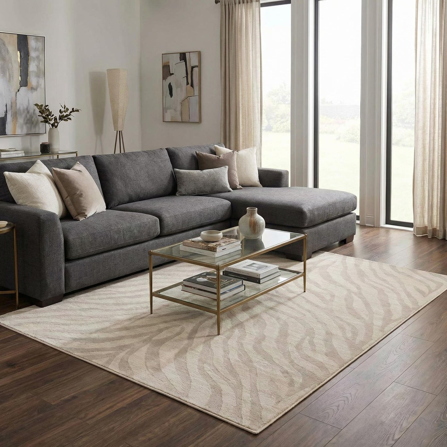 BoutiqueRugs Beige Zebra Contemporary 4x6 Area Rug Light Gray Taupe Animal Print Living Room Bedroom Dining Room Home Office Apartment 3'11" x 5'7" Stain Resistant Non-Shedding Pet Friendly