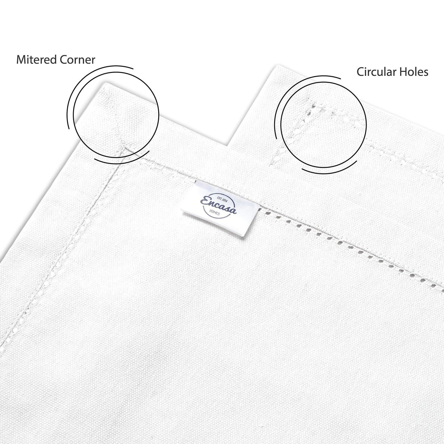 Encasa XO White Cloth Napkins Set of 4, 17"x17" | Cotton Hemstitched Design Dinner Napkins | Washable & Reusable Table Napkins for Holiday Dinners, Party, Wedding & Everyday Dining