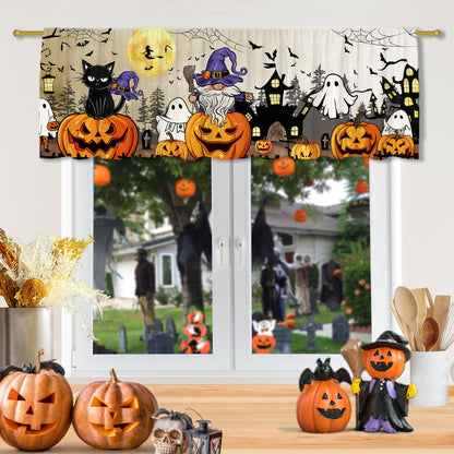 FUTBU Halloween Valance Curtain for Kitchen-Halloween Decorations Window Valance for Living Room Bedroom Scroll -Pumpkin Black Cat Ghost Decor Rod Pocket Valances-Window Treatment Valance 18"X54"